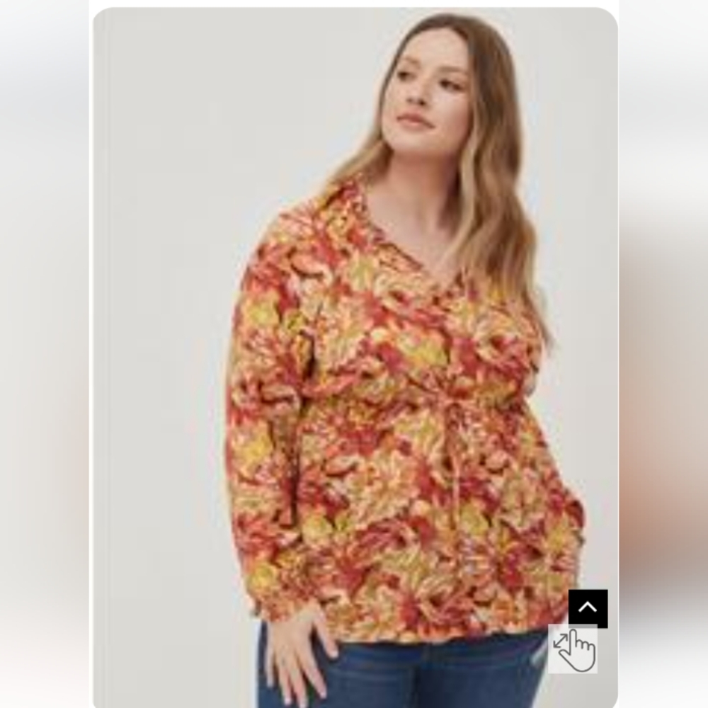 New Torrid 3X(22/24) Rayon Crepe Tie Waist Peasant Babydoll Top-Rust Floral NWT